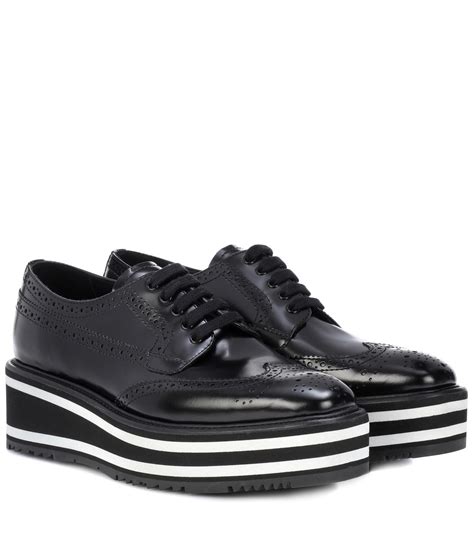 prada platform leather wingtip brogues|Black Brushed Leather Derby Brogue Shoes .